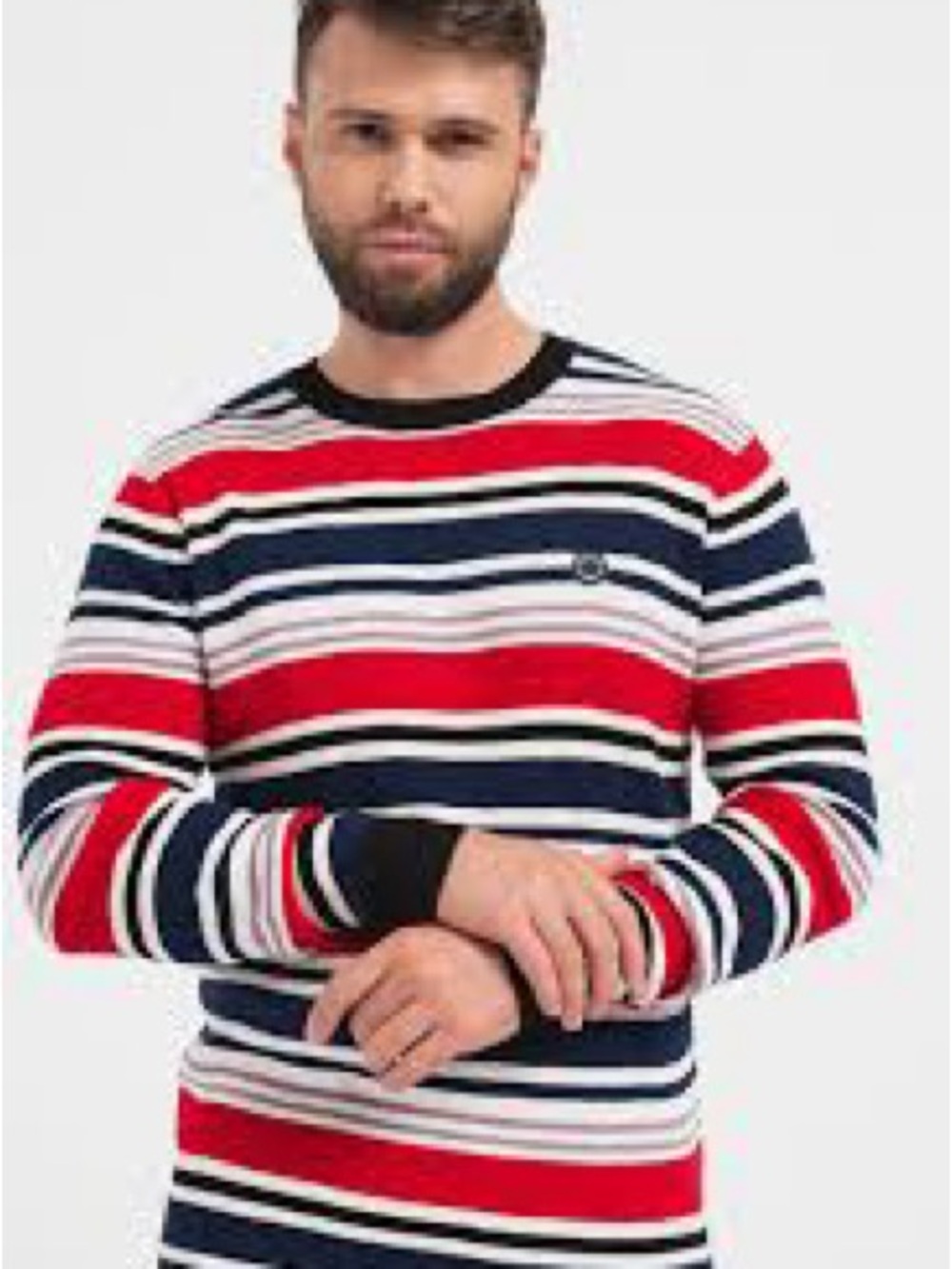 NEW Scotch & Soda Sweater Red Navy & White Striped Crewneck Sweater Size XL